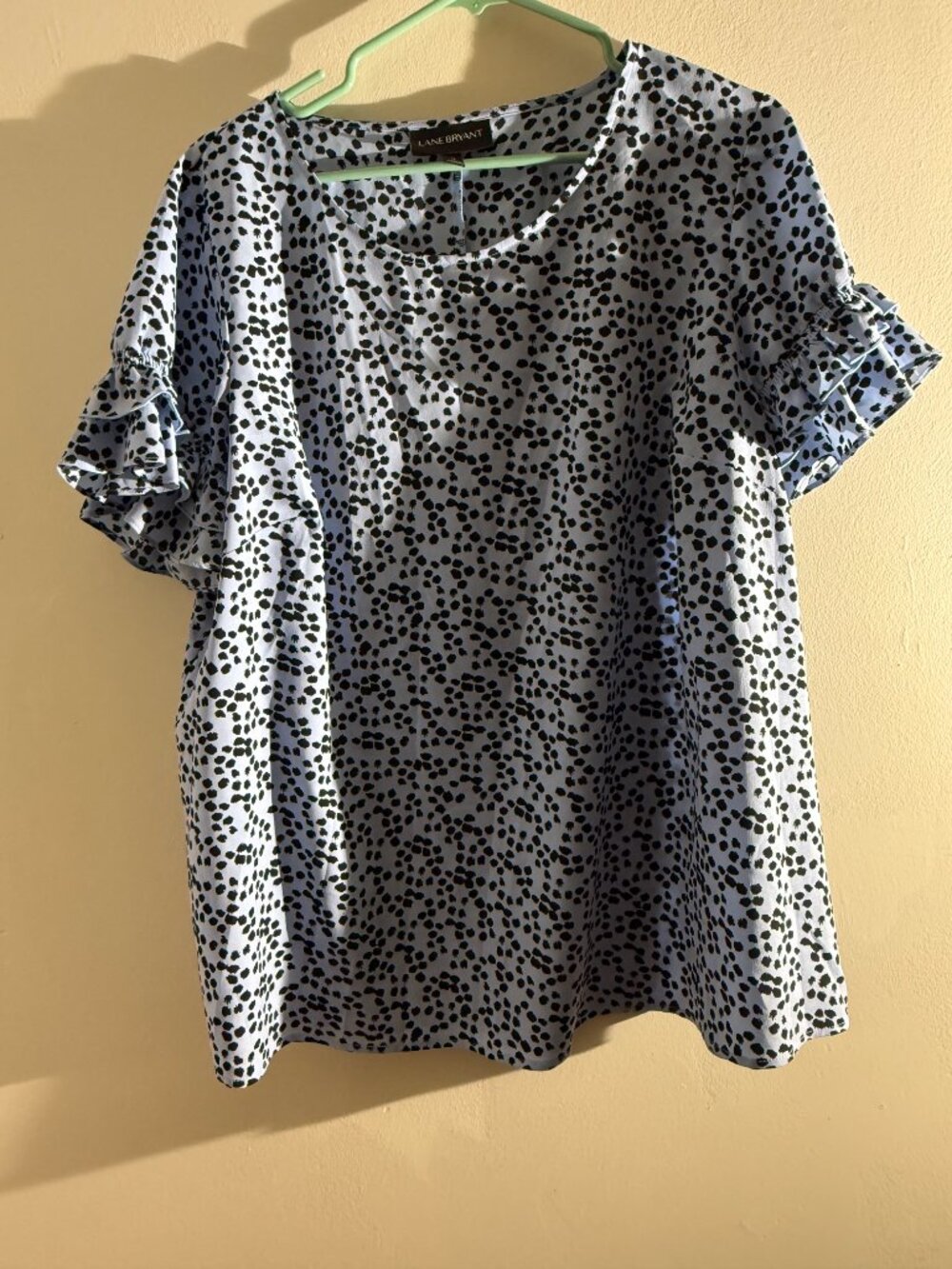 Lane Bryant Blue Black Cheetah Print Tiered Ruffle Sleeve Blouse Top | 18